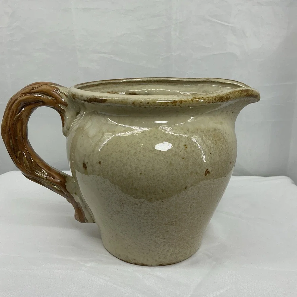 Vintage Pottery Pitcher With Raised Grapevine Design – Rustic Pottery Pitcher‎